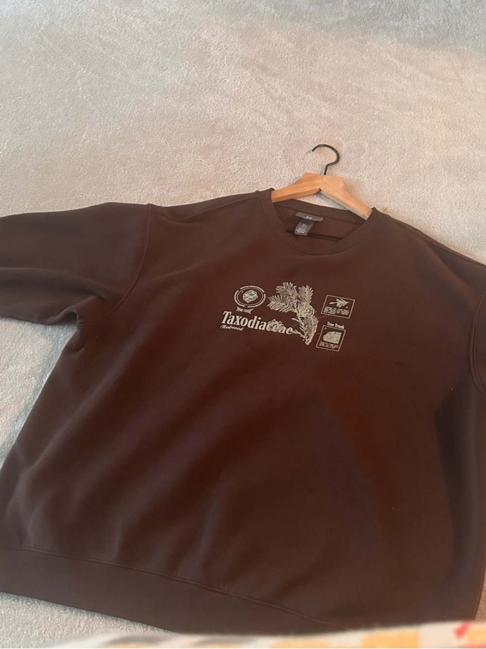 H&M Brown Crewneck Sweater with Botanical Graphic